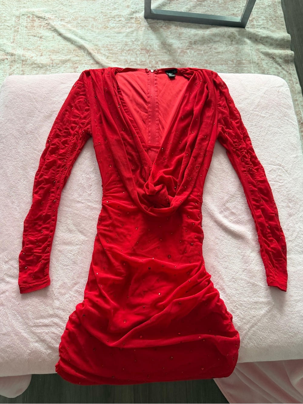 Windsor Red Long-Sleeve Draped V-Neck Mini Dress